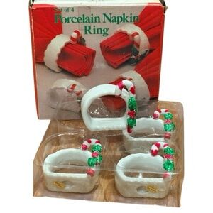 Vintage Porcelain Candy Cane Napkin Rings NWT NIB